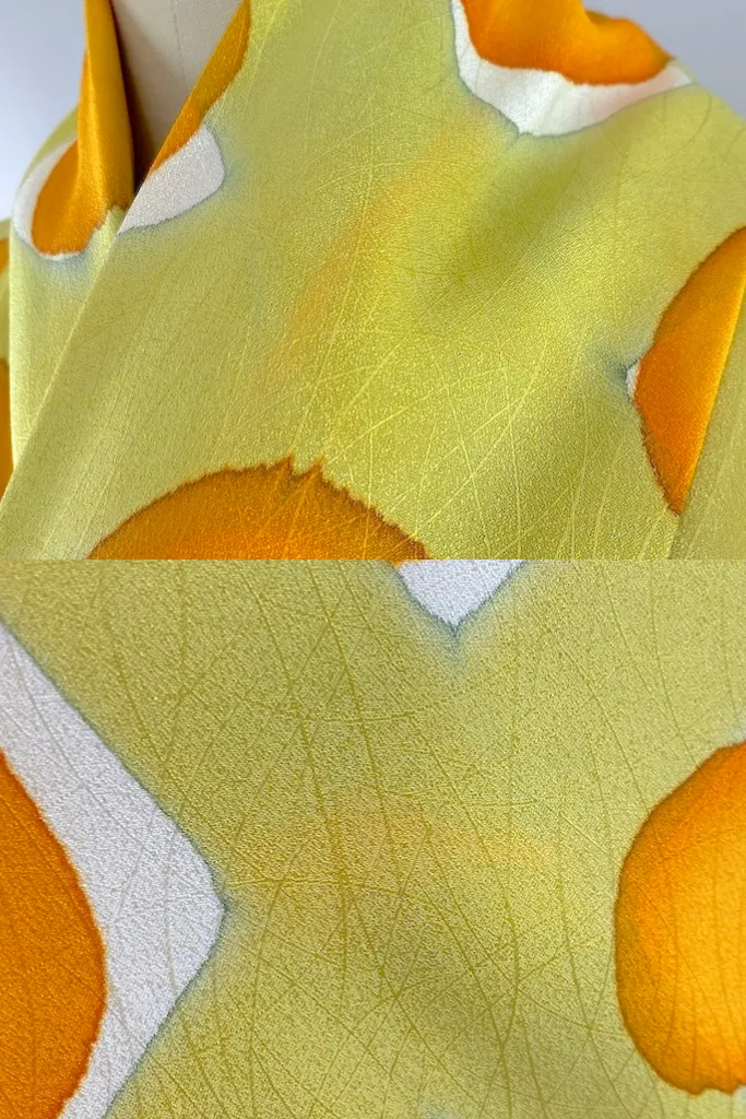 Vintage Chartreuse Silk Dot Kimono