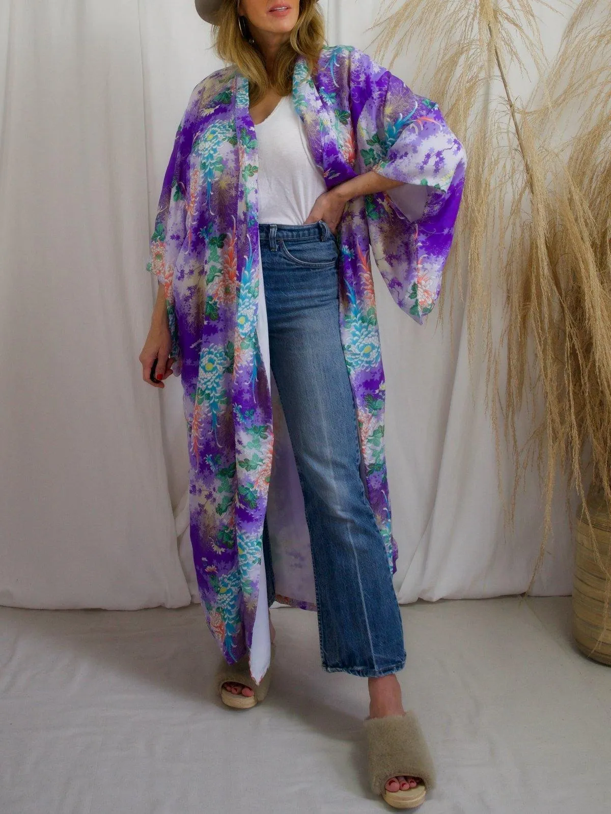 Vintage Japanese Floral Silk Kimono