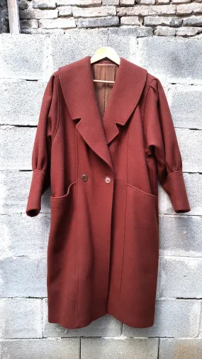 Vintage Long Brown Double Breast Wool Coat