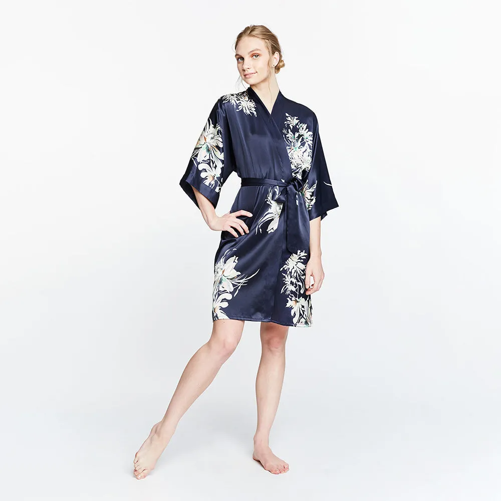 Washable Silk Yuri Short Kimono Robe