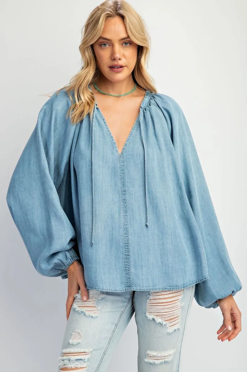 Washed Chambray Flare Tunic
