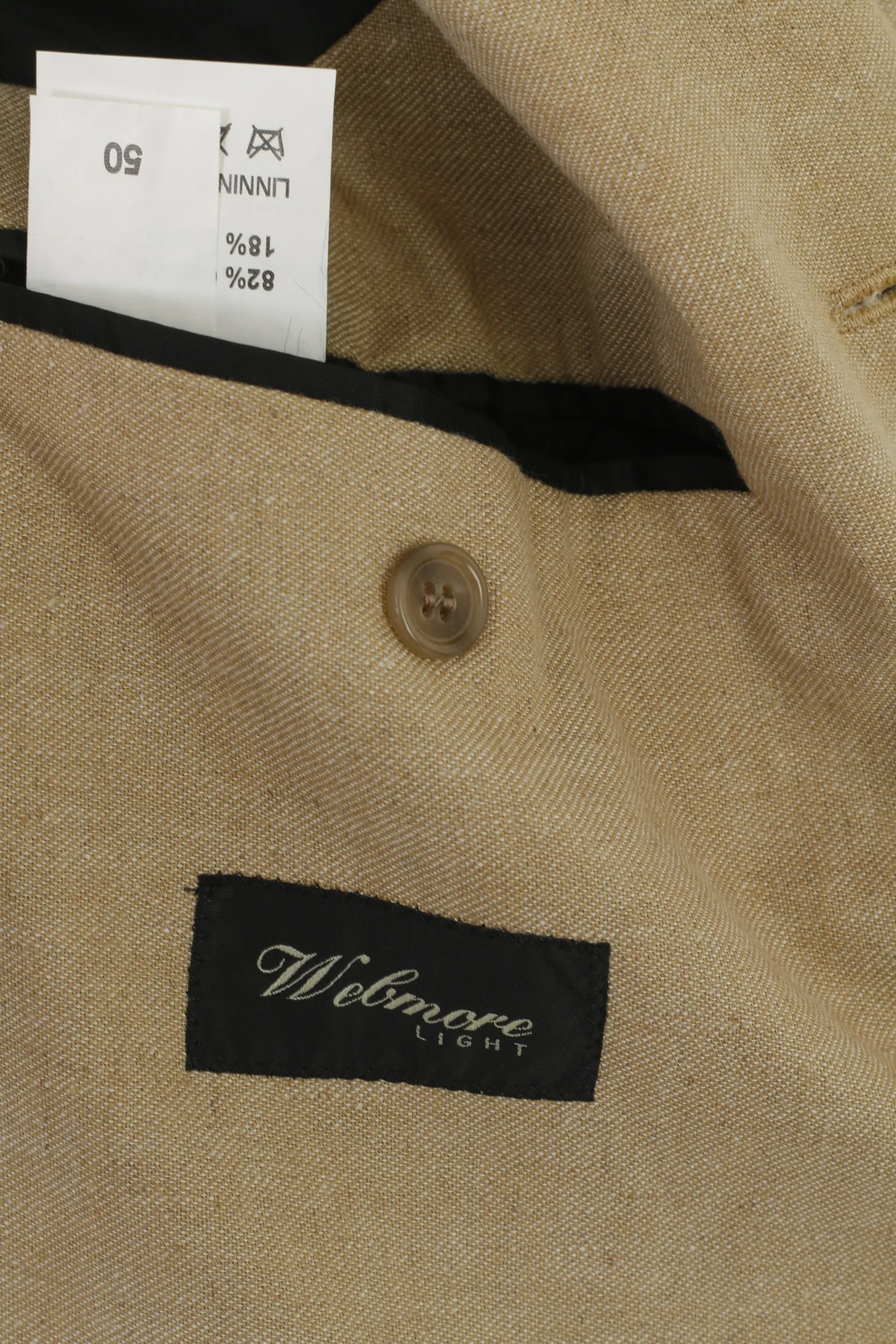 Webmore Light Men 50 40 Blazer Beige Cotton Linen Blend Single Breasted Jacket