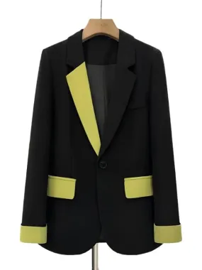 Wenkouban-Winter outfits Christmas Patchwork Collar Black Oversized Blazer with Pockets