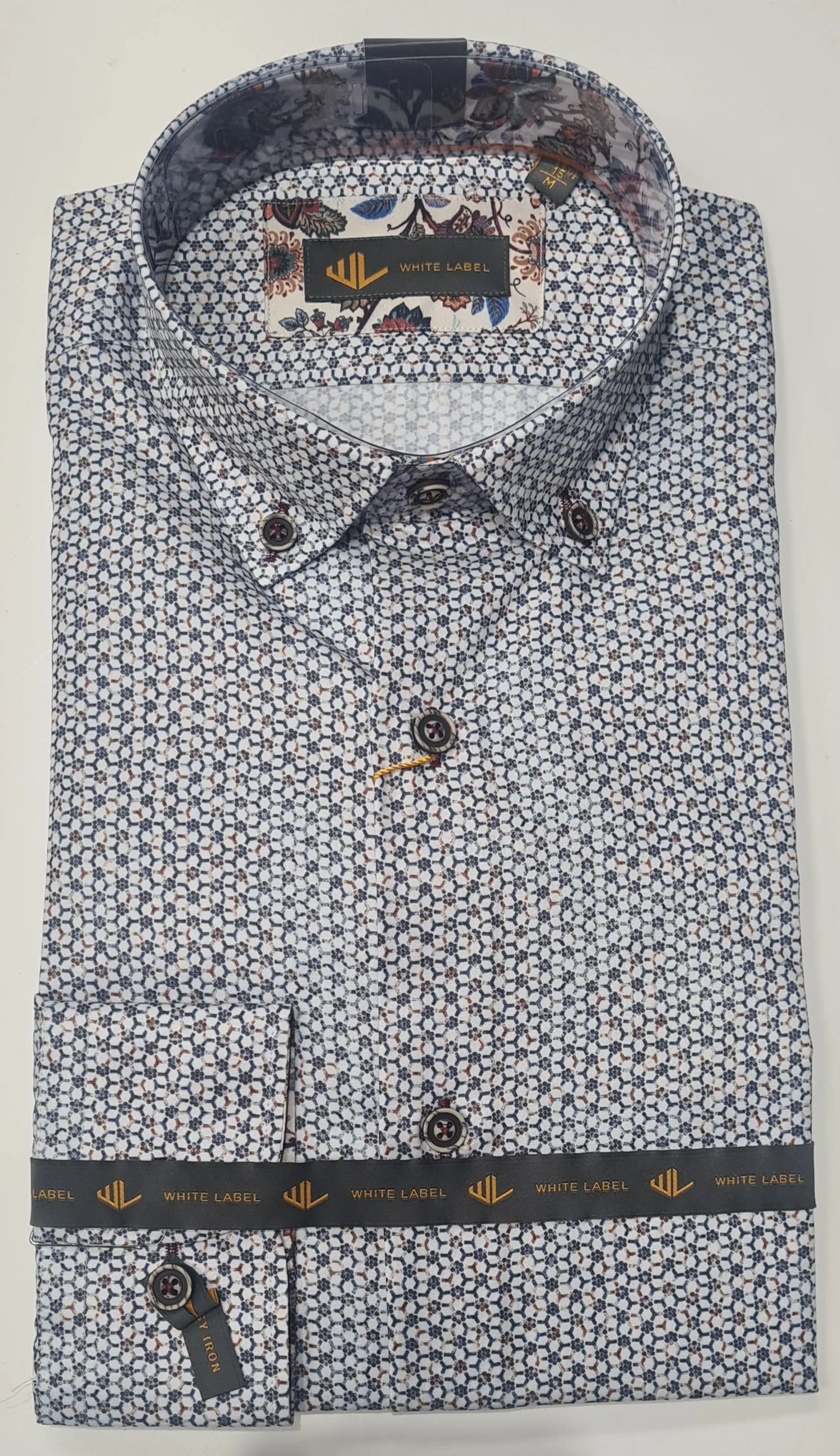 White Label Long Sleeve Flower Design Casual Shirt - Blue/White