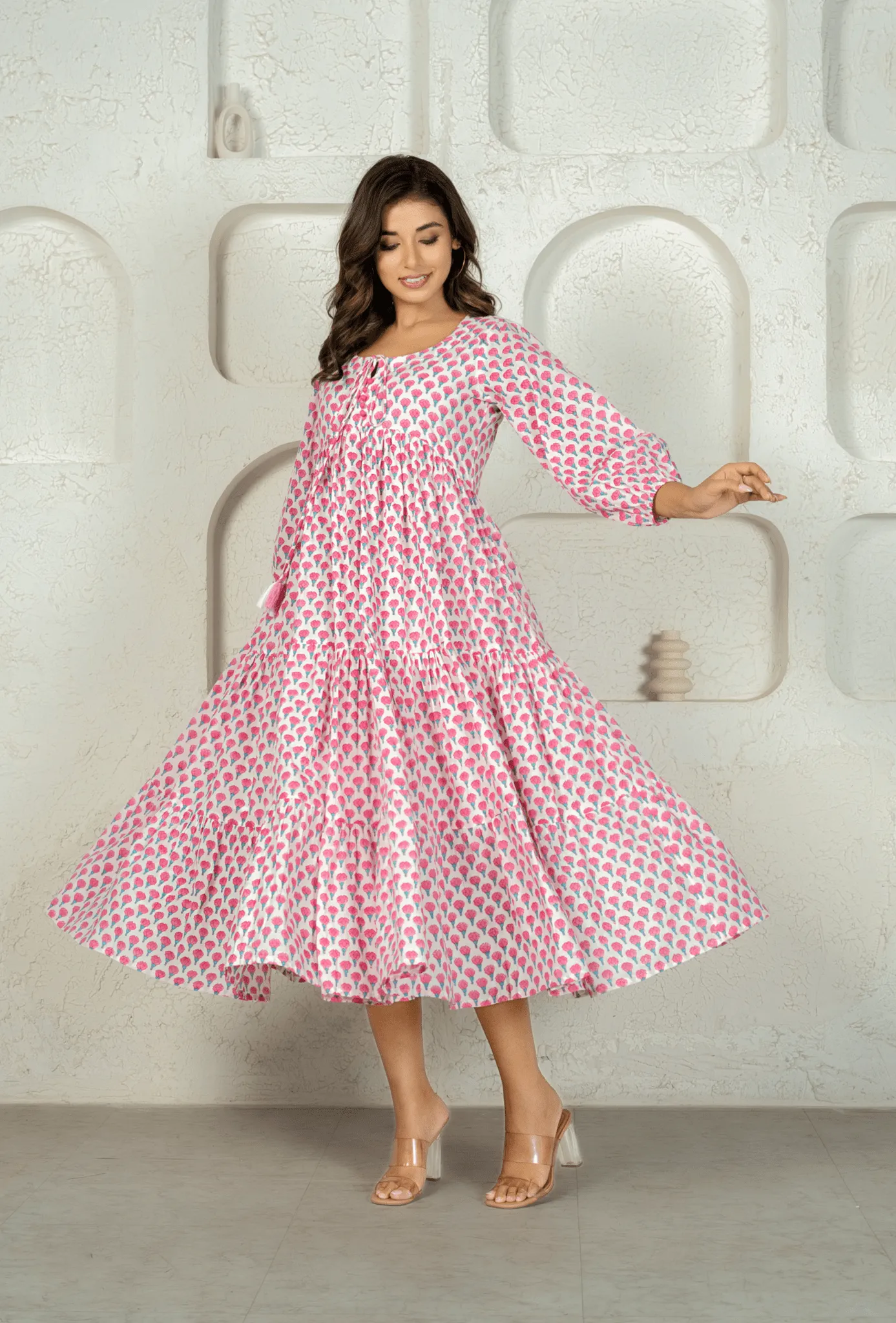White Pink Tiered Dress