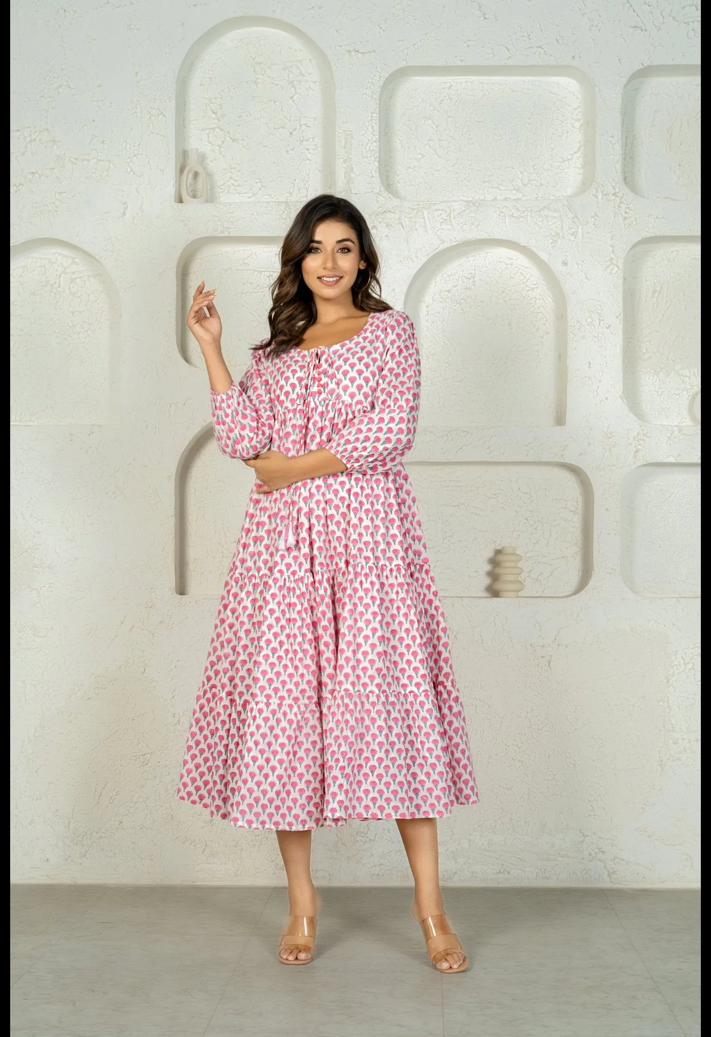 White Pink Tiered Dress