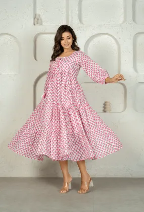 White Pink Tiered Dress