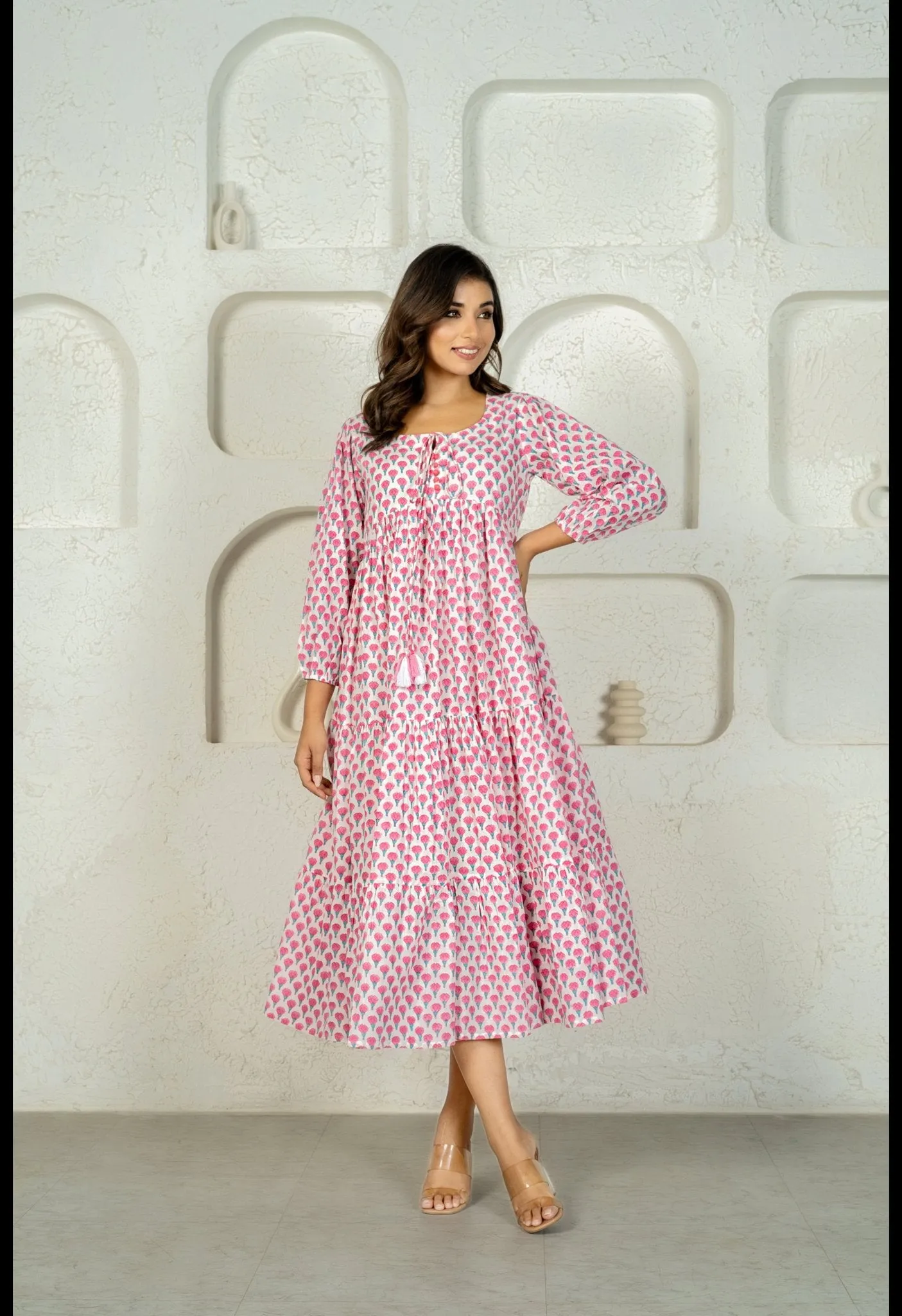 White Pink Tiered Dress