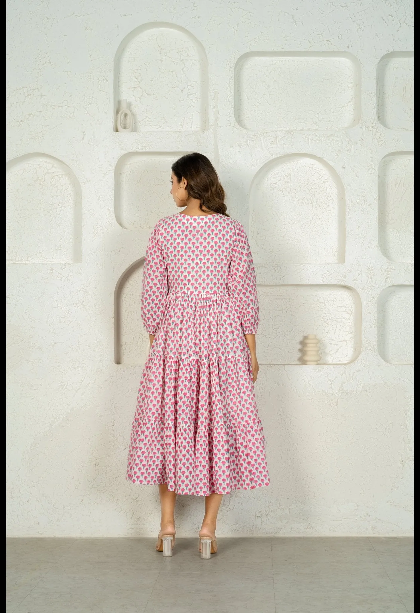 White Pink Tiered Dress