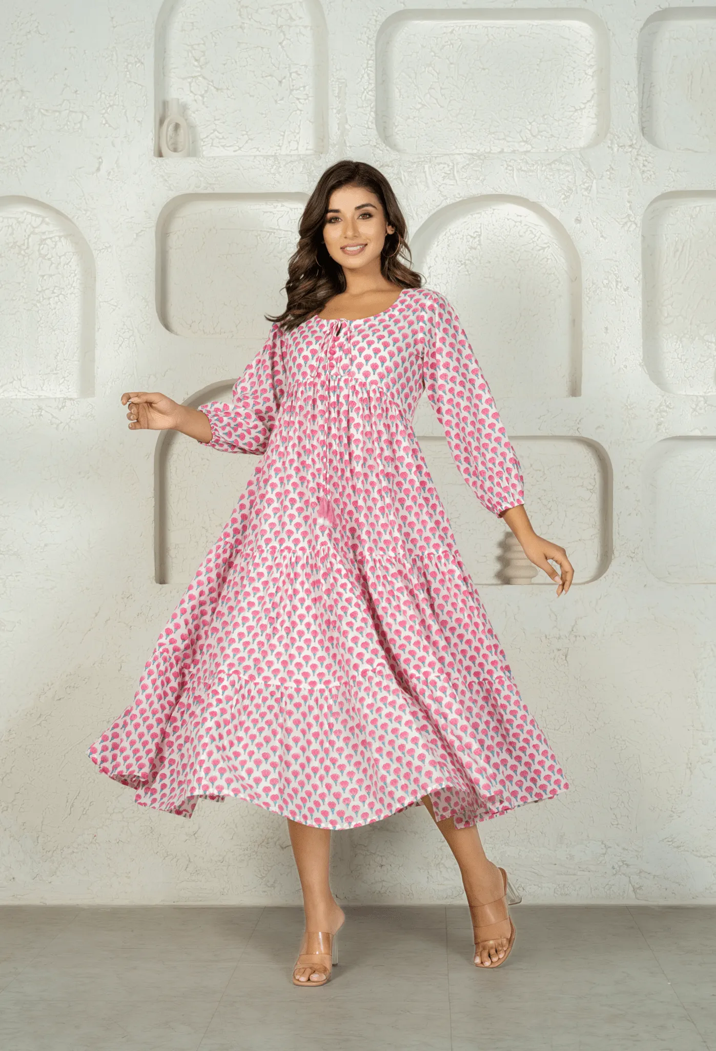 White Pink Tiered Dress