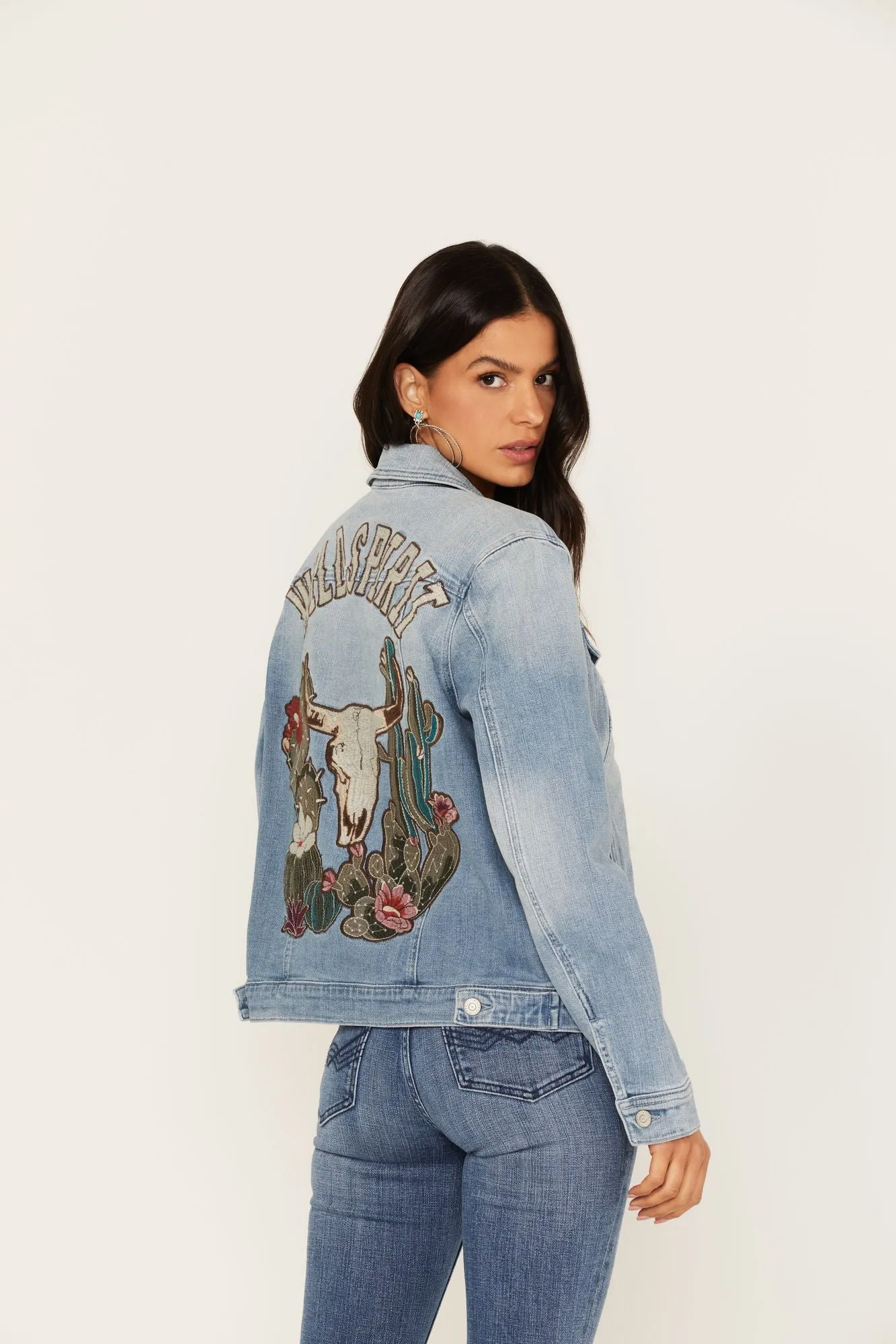 Wild Spirit Light Wash Embroidered Denim Jacket