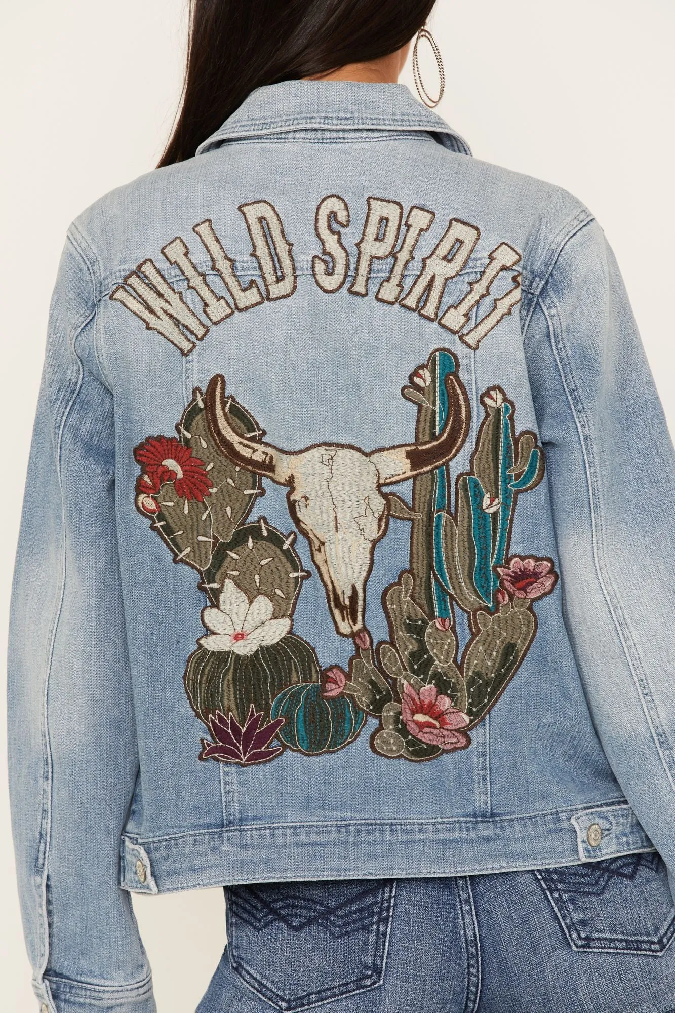 Wild Spirit Light Wash Embroidered Denim Jacket