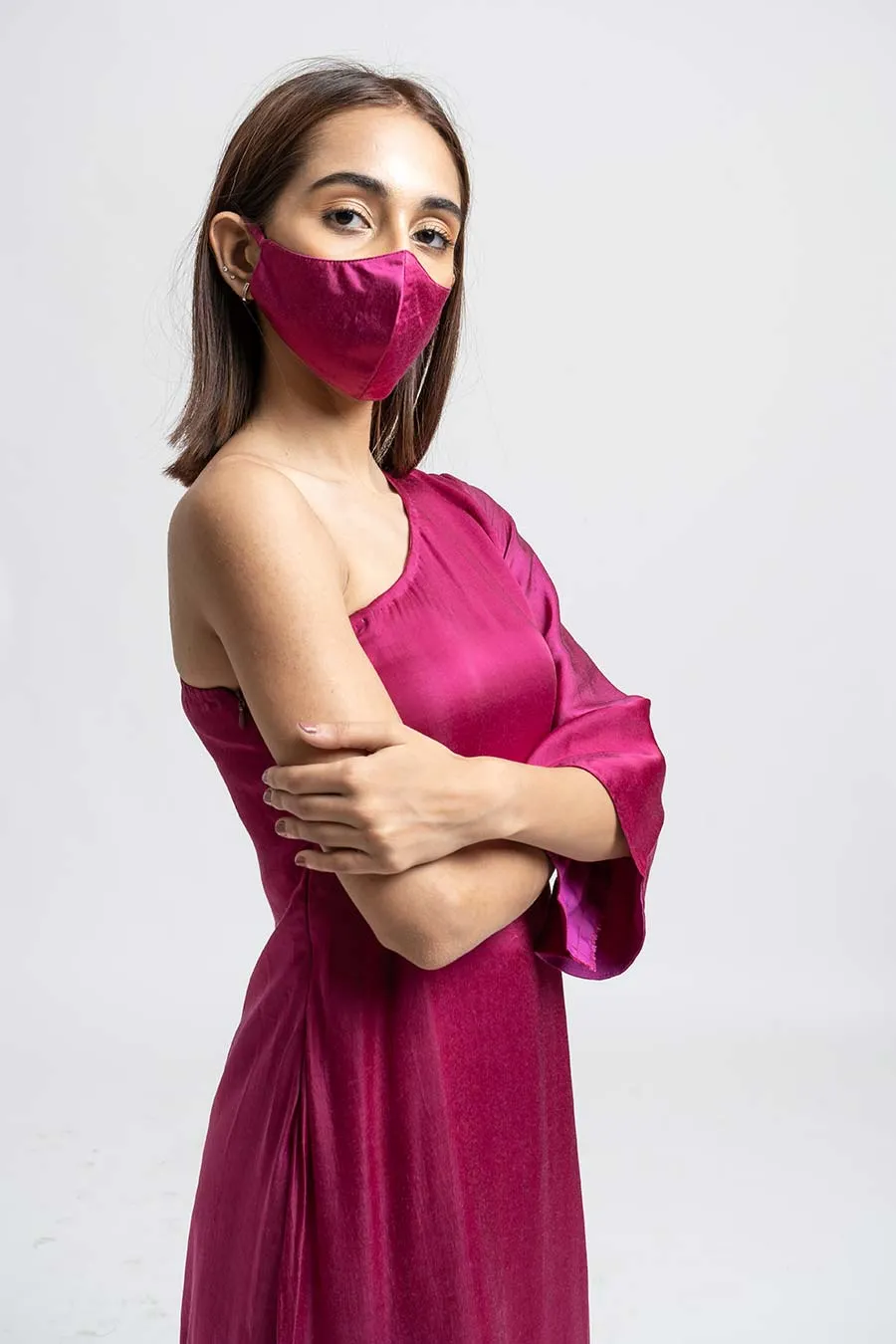 Wine & Yellow Co-Ord Set With Mask