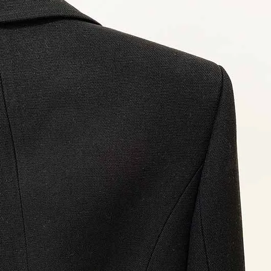 Women's Black Coat Double-Breasted Blazer Jacket With Beads