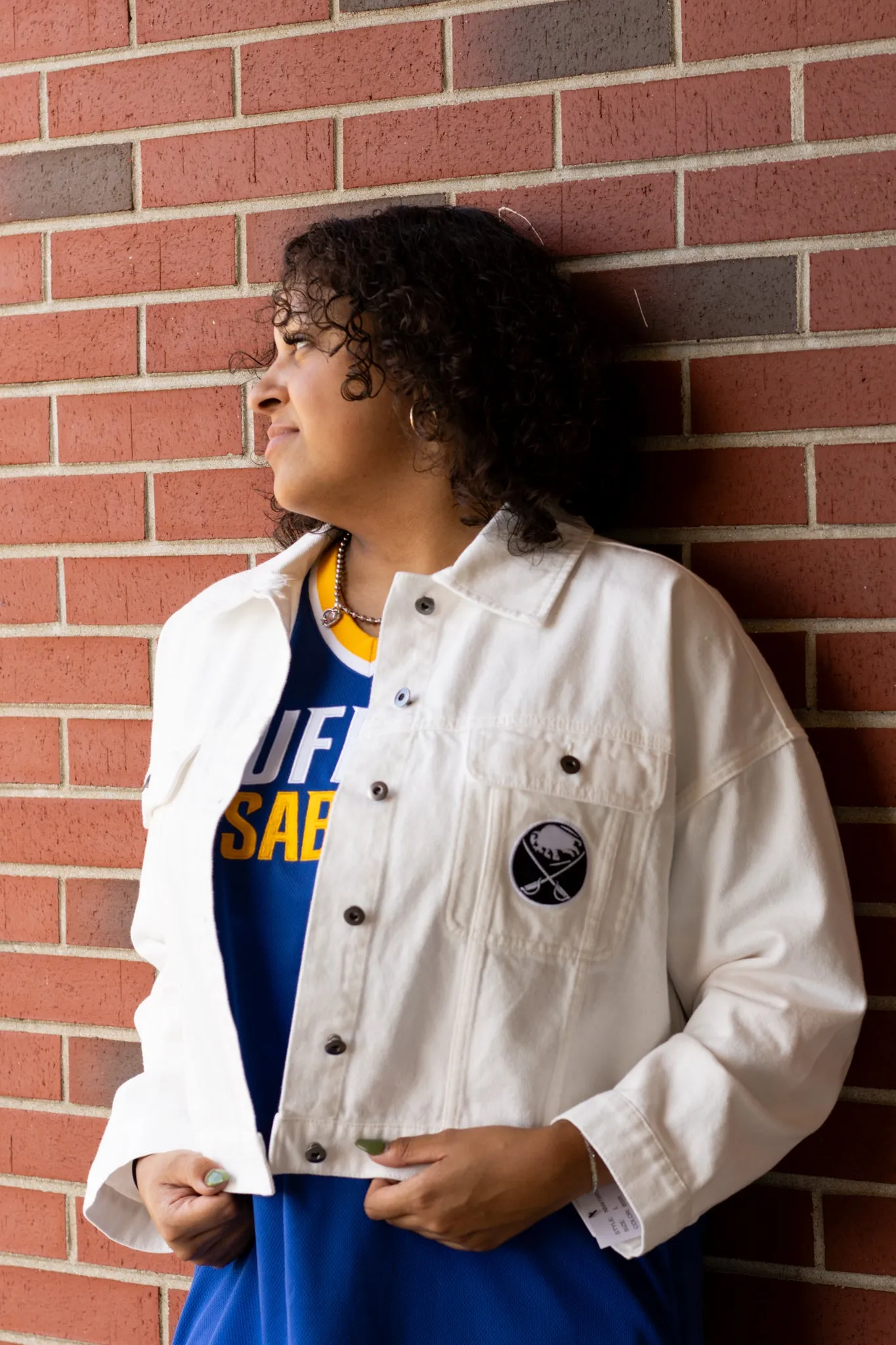 Women's Buffalo Sabres 4Her White Denim Cropped Jacket