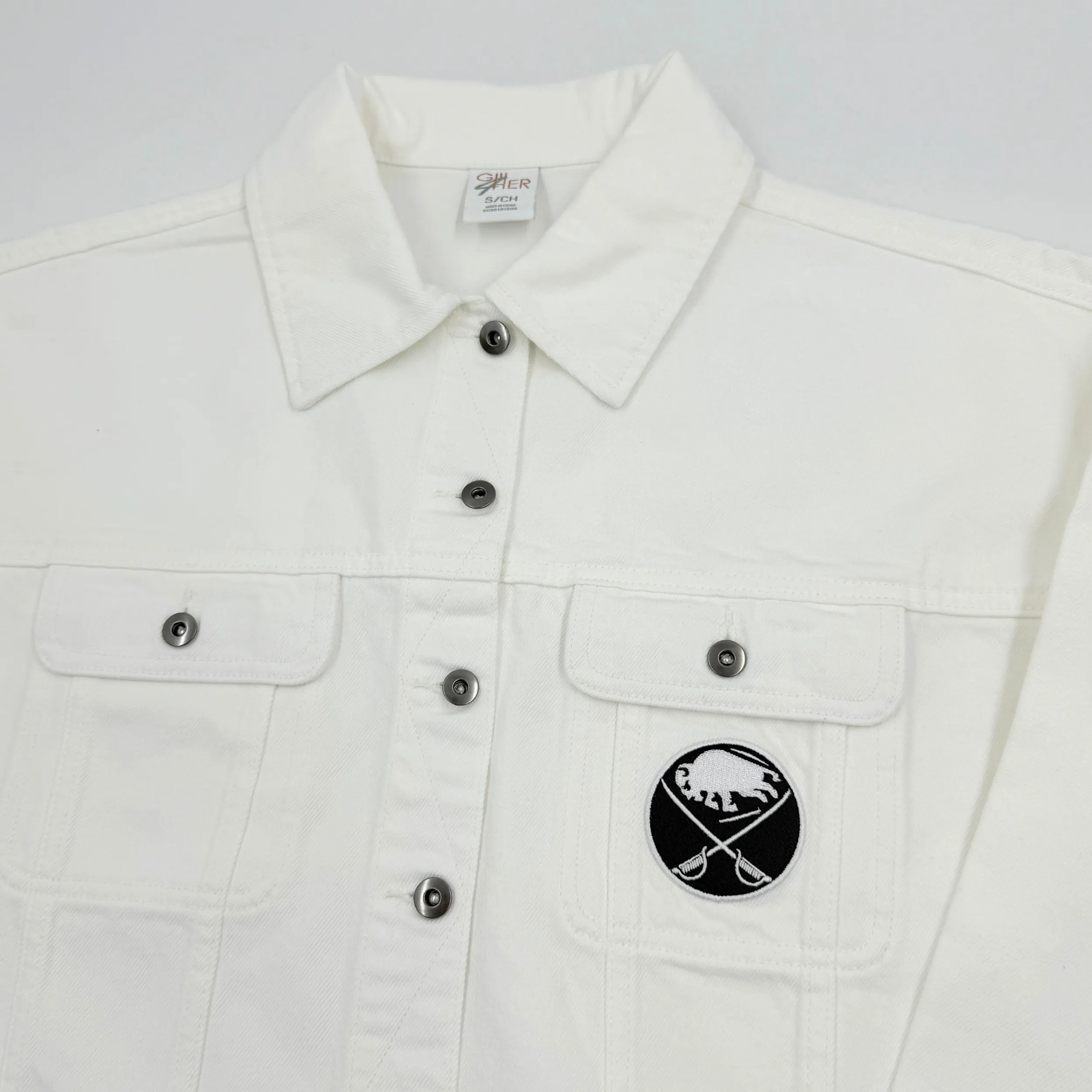 Women's Buffalo Sabres 4Her White Denim Cropped Jacket