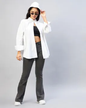Women's Cotton Solid Longline Style - White Shirt