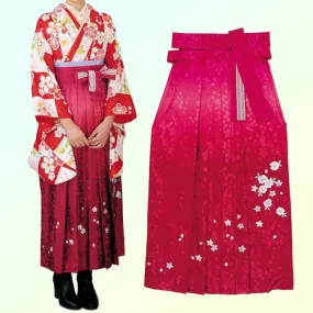 Women's Hakama - Red Gradient with White Flowers - Brand New Kimono Pants/Trousers - Washable