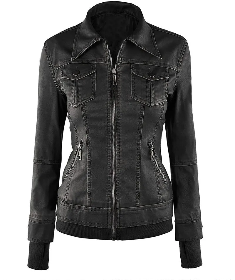 Women's Hooded Leather Jacket