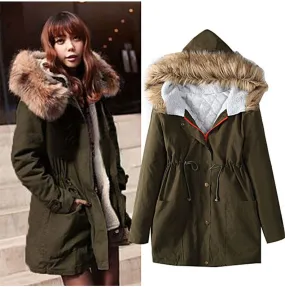 Wool Hooded Long Sleeves Thick Slim Cotton Coat