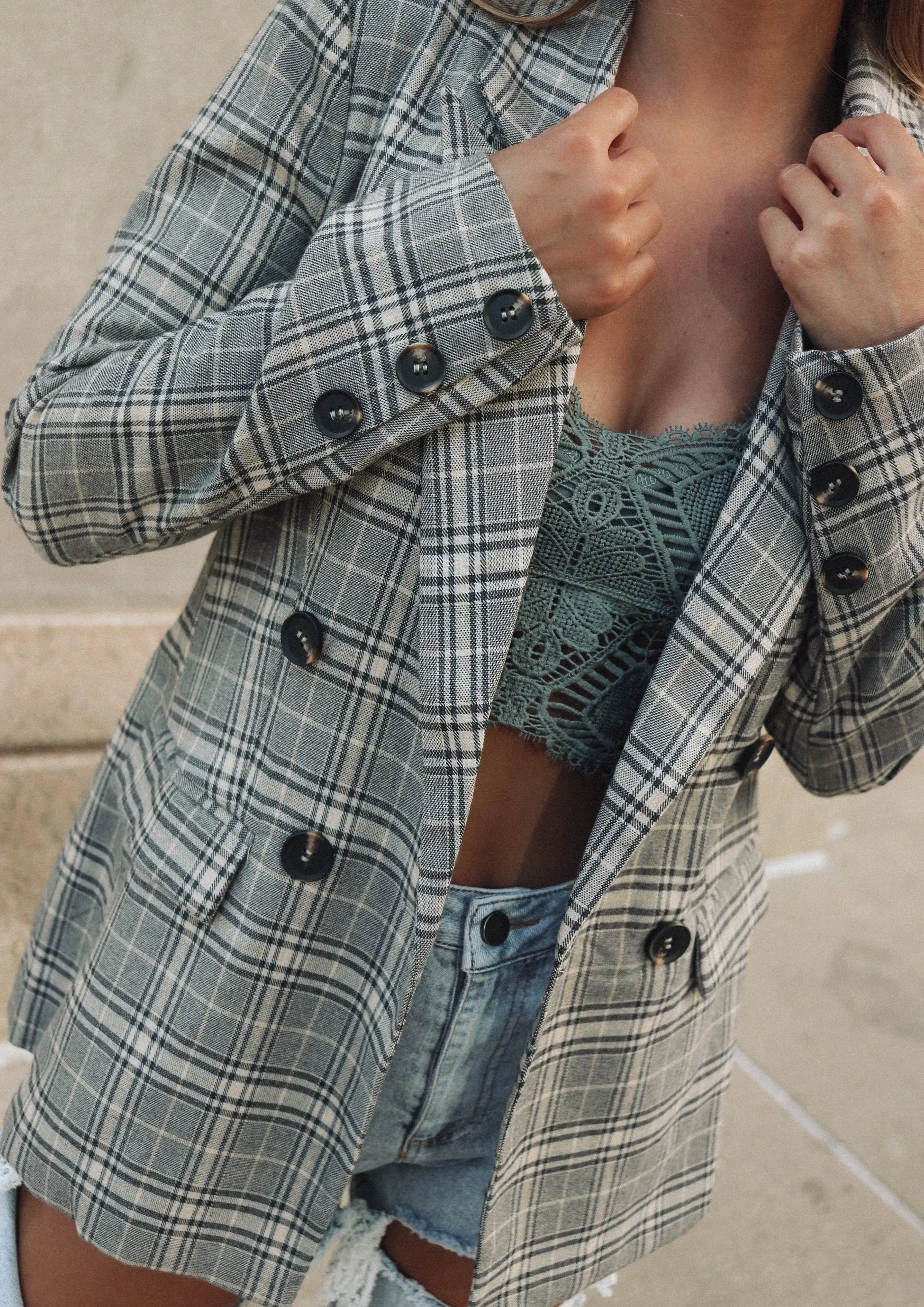 Wrenna Plaid Double Breasted Blazer