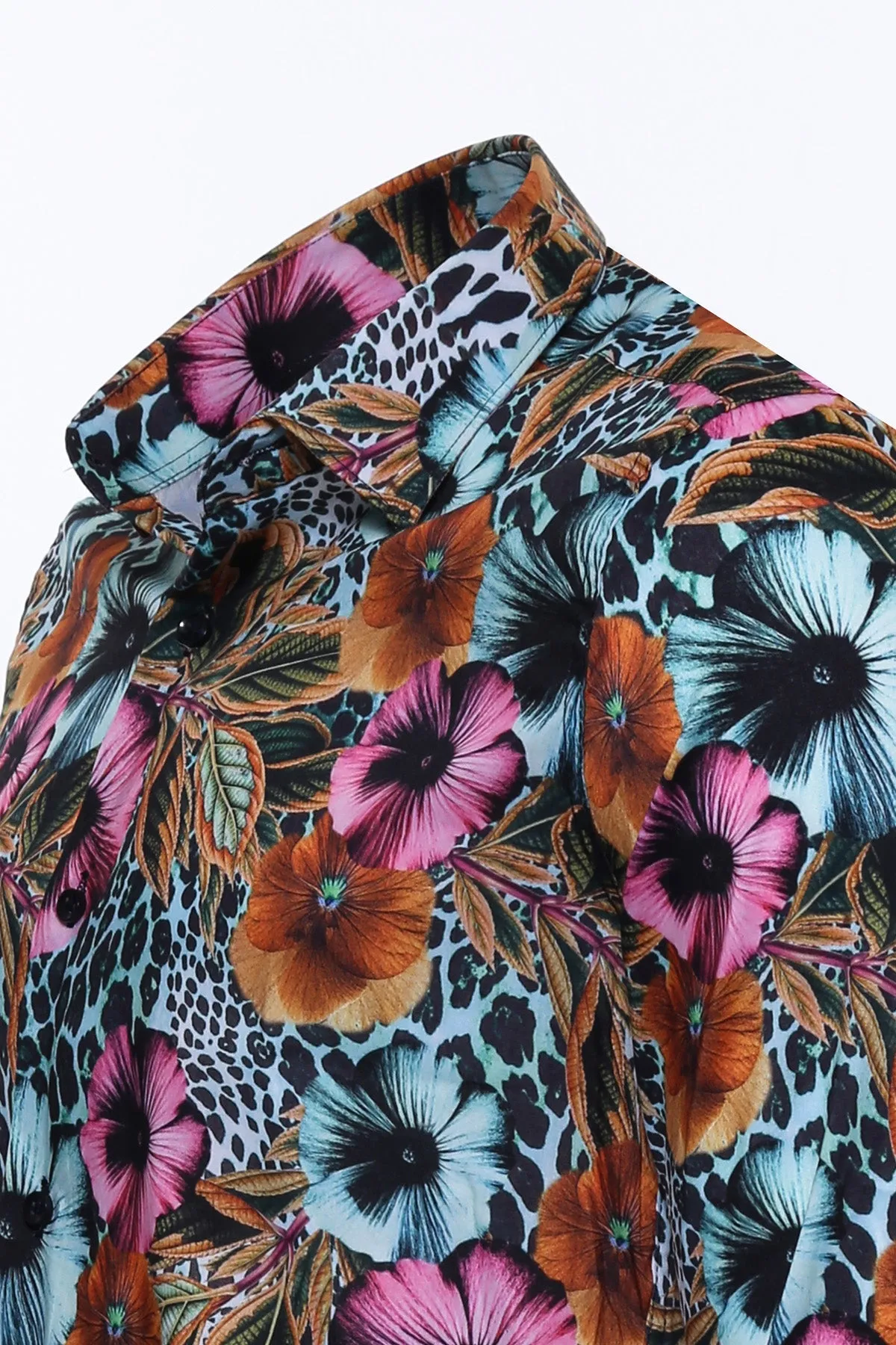 WSS Floral Patterned Slim Fit Long Sleeves Multicolor Men Shirt  - Singen