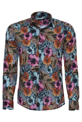 WSS Floral Patterned Slim Fit Long Sleeves Multicolor Men Shirt  - Singen