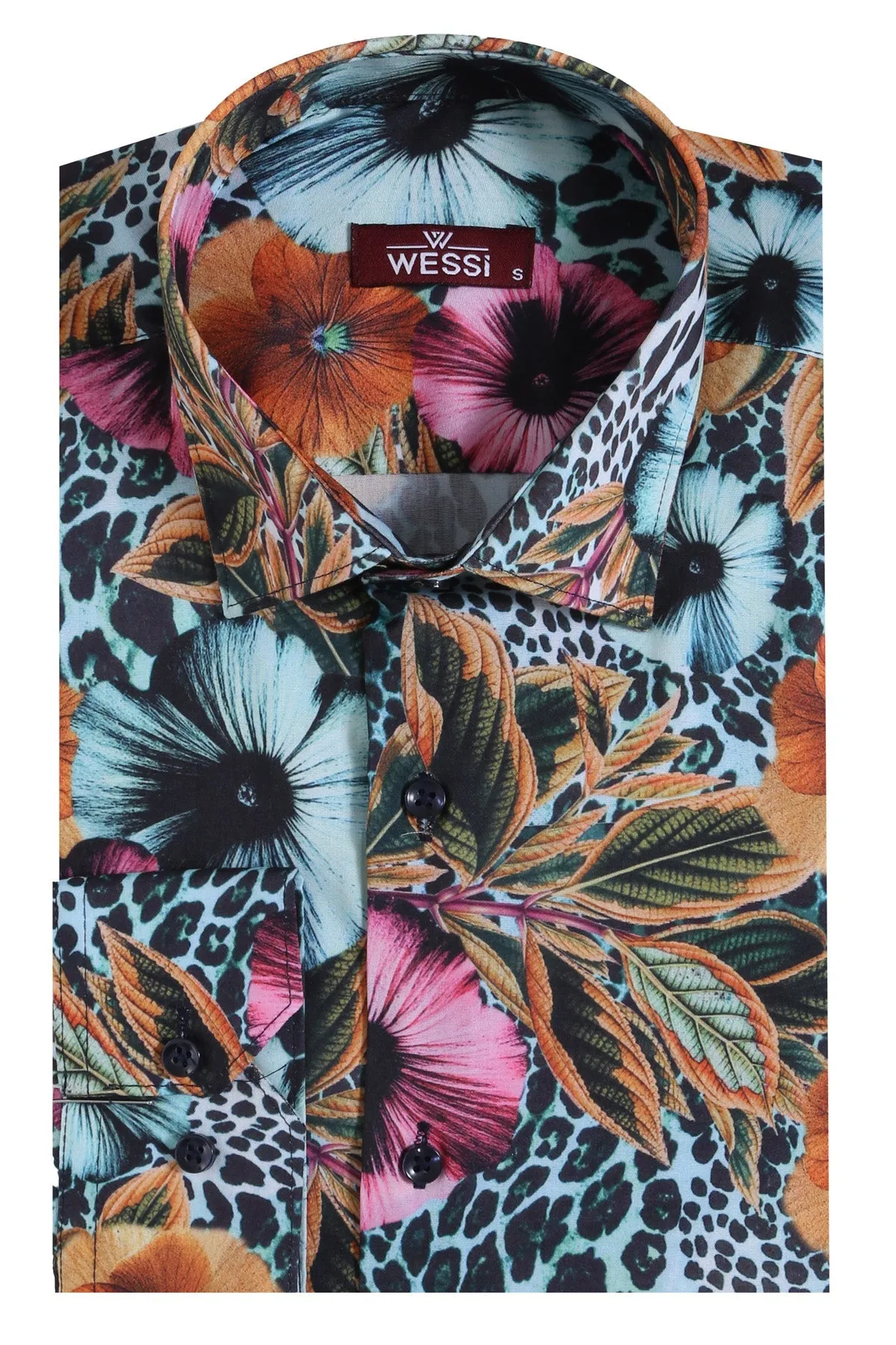 WSS Floral Patterned Slim Fit Long Sleeves Multicolor Men Shirt  - Singen