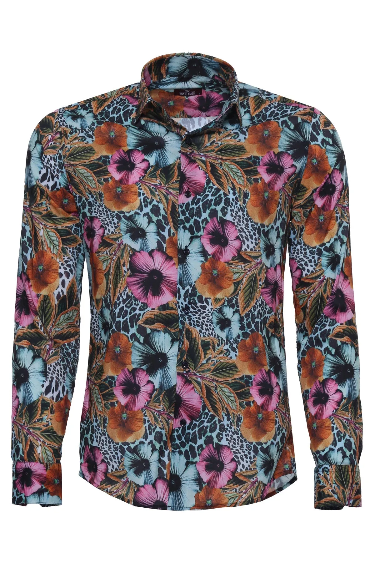 WSS Floral Patterned Slim Fit Long Sleeves Multicolor Men Shirt  - Singen
