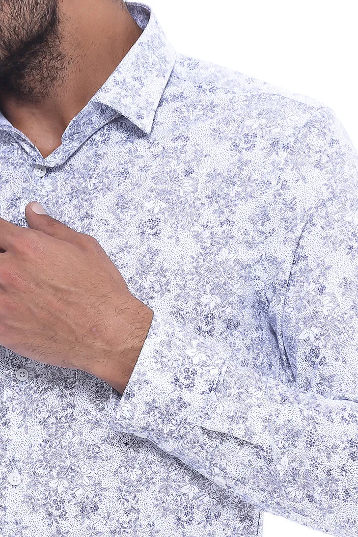 WSS Grey Flower Patterned Slim Fit Shirt  - Singen