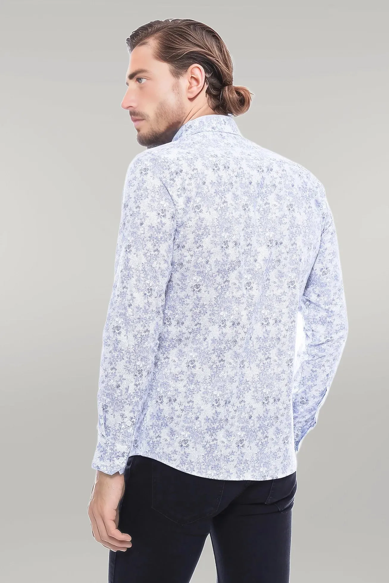 WSS Grey Flower Patterned Slim Fit Shirt  - Singen