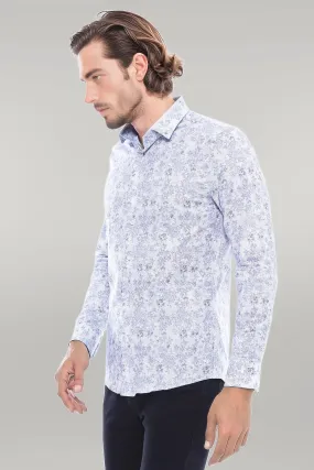 WSS Grey Flower Patterned Slim Fit Shirt  - Singen