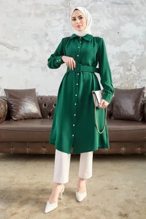 ZRF Women Belted Shoulder Stoned Tunic - Emerald - Lochau