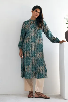 ZRF Women Patterned Long Tunic Pants Set - Mint - Villefranche-sur-Saône
