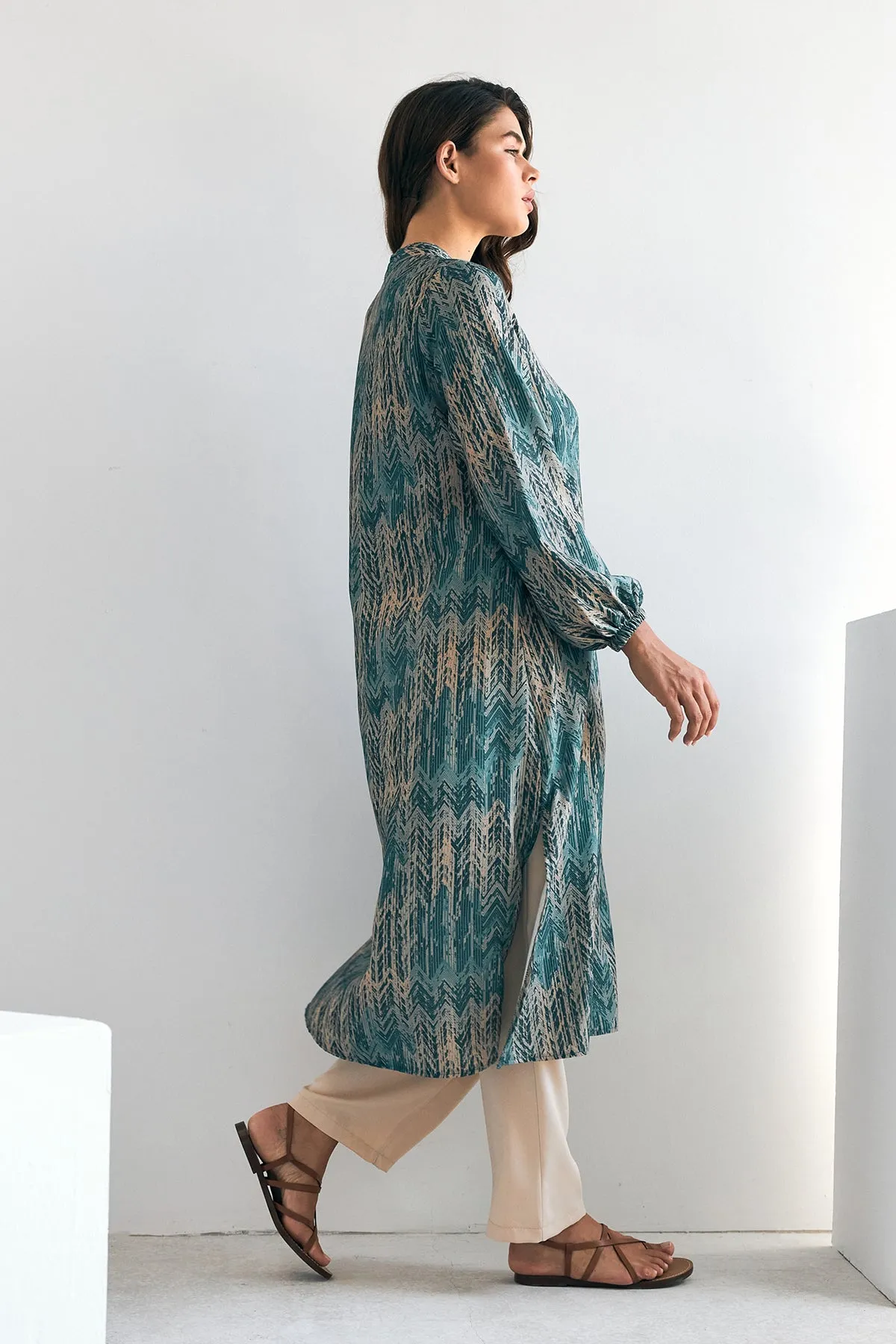 ZRF Women Patterned Long Tunic Pants Set - Mint - Villefranche-sur-Saône